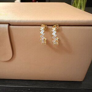 Anthropologie Layered Crystal Baguette Hoop Earrings